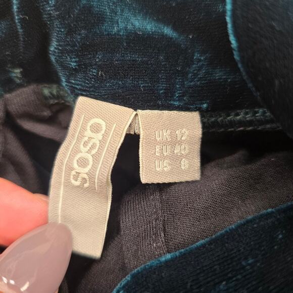 ASOS Teal Velvet Maternity Midi Dress US 8 Fall Modest Chic Peasent Boho Holiday - Picture 6 of 9